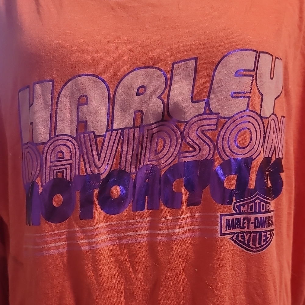 Harley Davidson tee pink purple shirt long sleeve scoop neck t-shirt L cotton - Picture 3 of 7